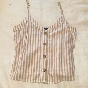 NWT Abercrombie Striped Button-Front Linen Tank Top - Beige/White